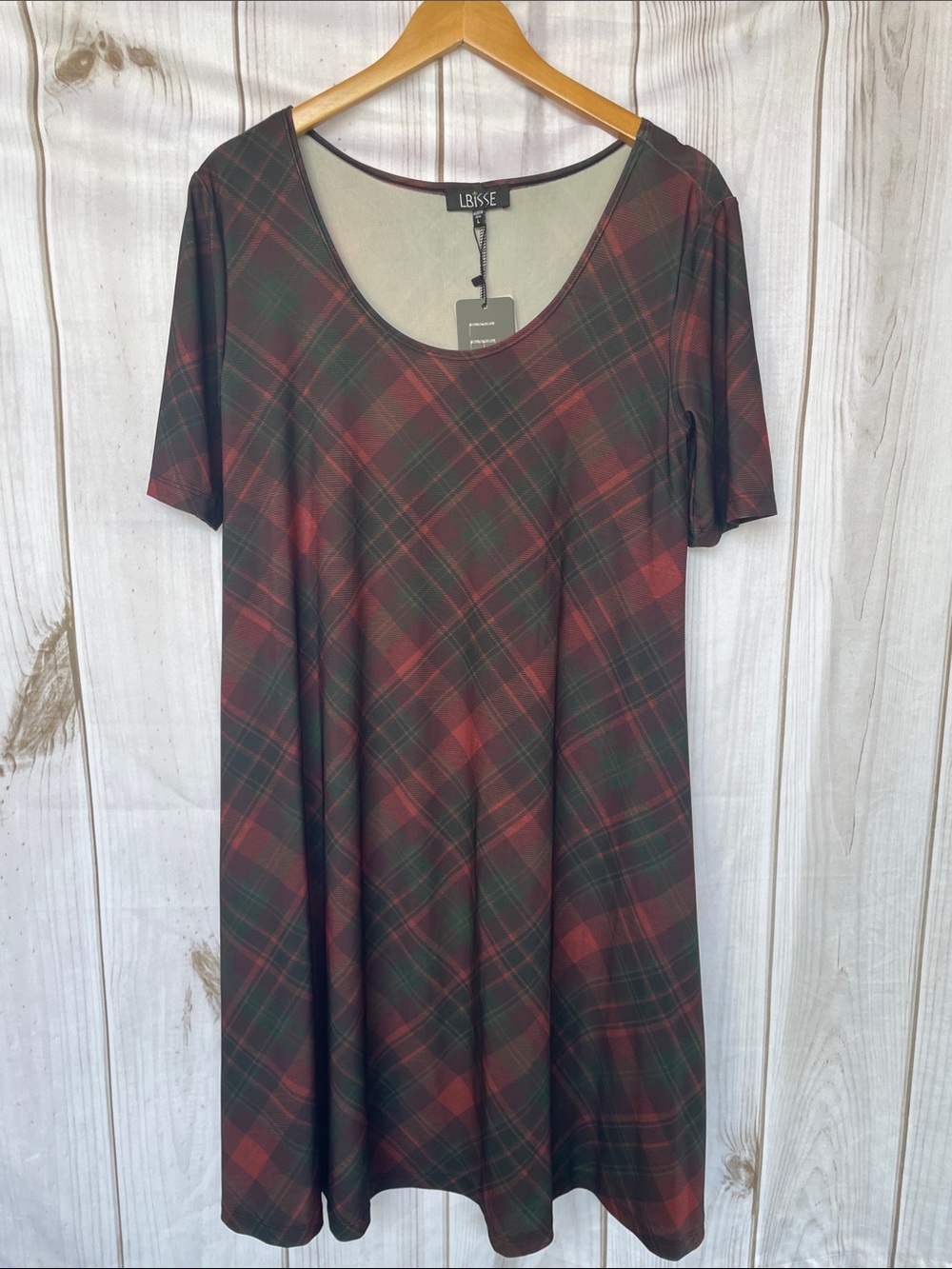 Lbisse Women’s Asymmetrical Plaid Scoop Neck Swing Knit Dress Misses L 12/14 NEW